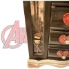 Close-up of Hawkeye artwork on Marvel jewelry box
