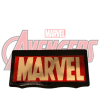 Top of jewelry box featuring hand-painted Marvel logo in red and white