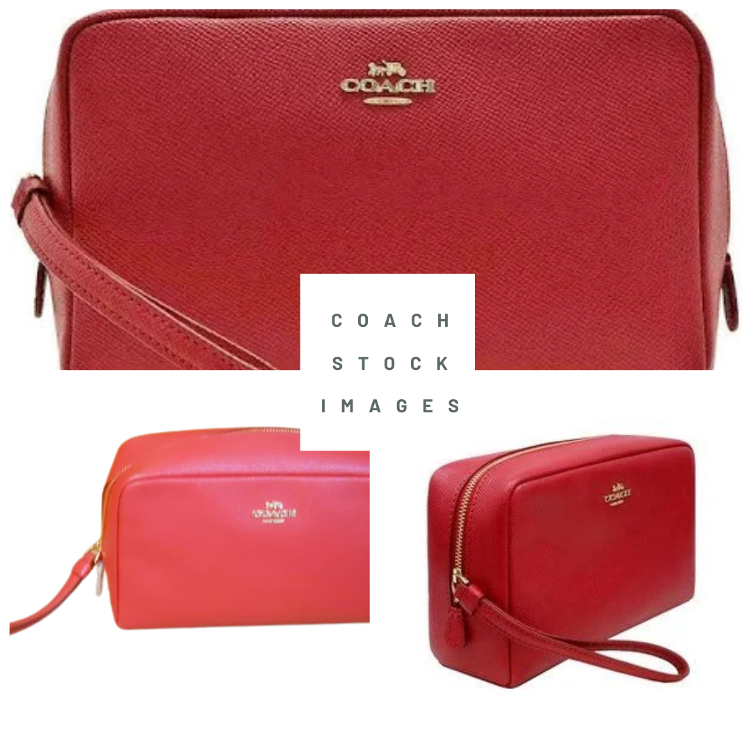 COACH F24797 Boxy Cosmetic Case 20 in Pink Ruby Crossgrain Leather NWT Gold Trim