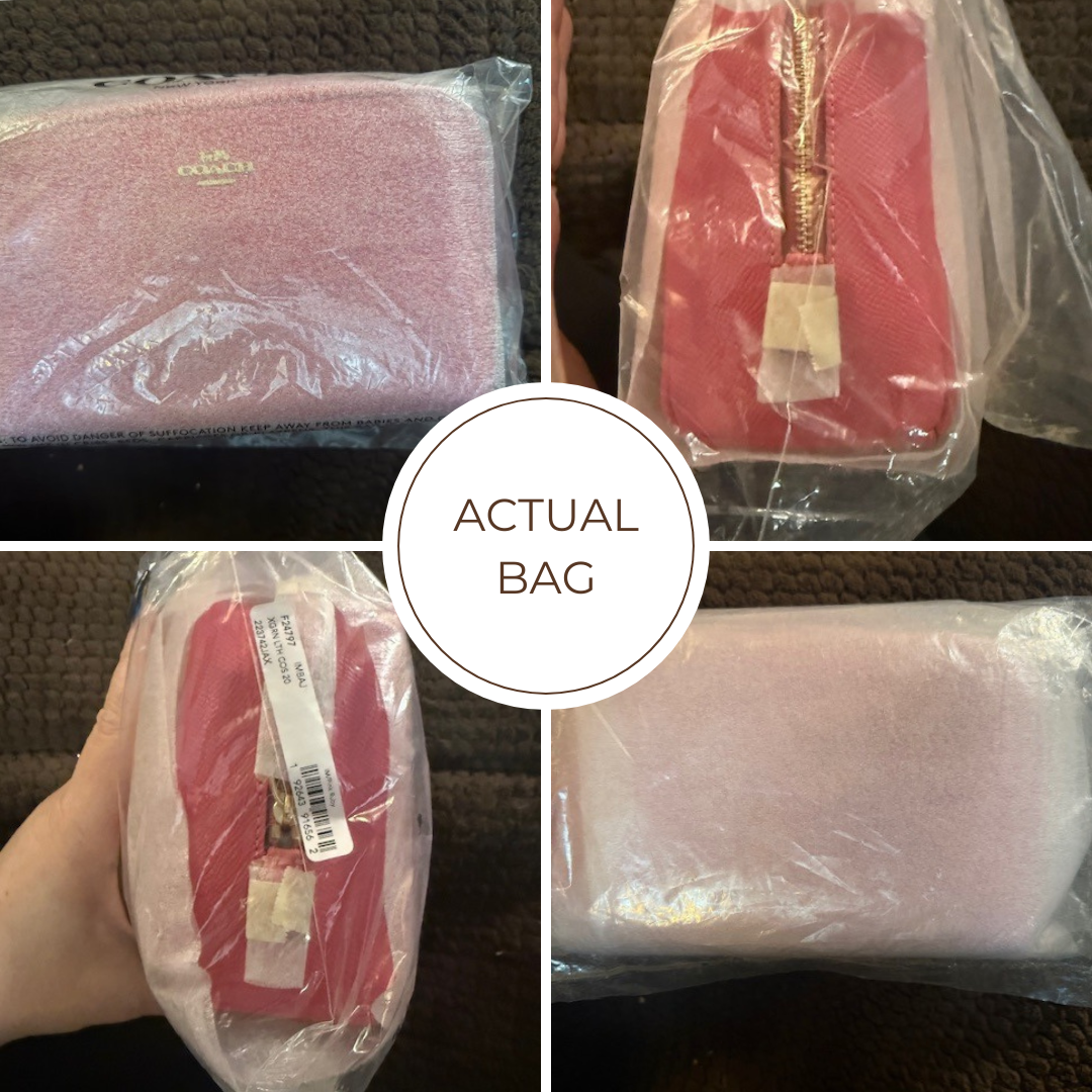 COACH F24797 Boxy Cosmetic Case 20 in Pink Ruby Crossgrain Leather NWT Gold Trim