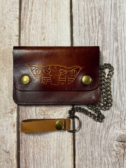 Vintage Tooled Leather Chain Wallet – Western Longhorn Steer Brown (BBL-07)