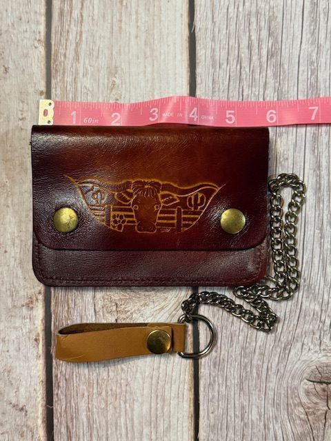 Vintage Tooled Leather Chain Wallet – Western Longhorn Steer Brown (BBL-07)