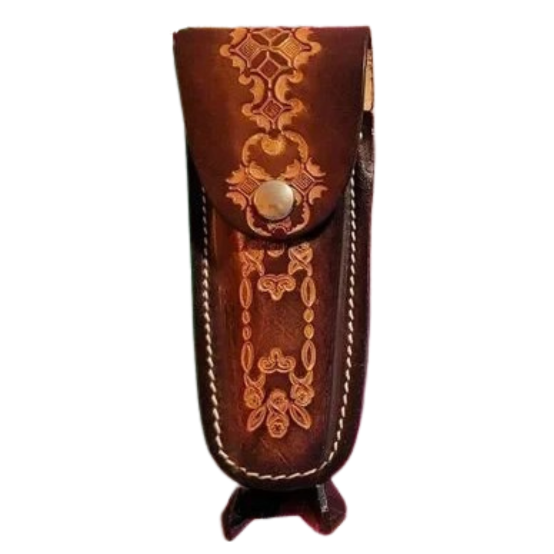 Untitled design (3) Vintage Tooled Leather Belt Loop Knife Sheath or Case Ornate (BBL-19)