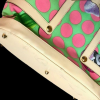 Versace Runway Luxury Tote Bag with pink and green polka dot design, gold hardware, and leather trim.