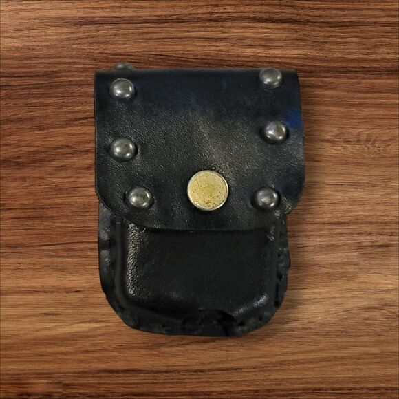 Genuine Black Leather Mini Pouch with Studs - Fits Air Pods! (6009)