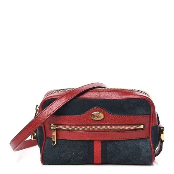 Gucci Suede Calfskin Web Mini Ophidia Shoulder Bag Blue Red