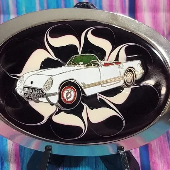 Classic Corvette on Red Epoxy Belt Buckle