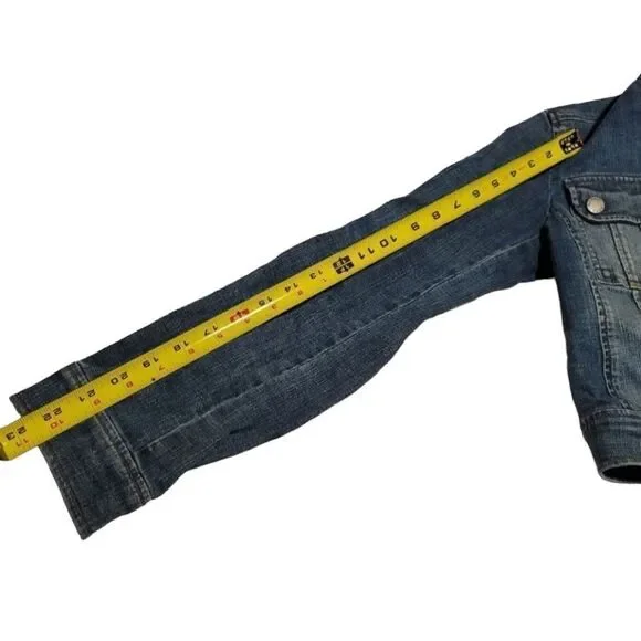 Michael Kors Cropped Denim Jacket – Women’s Size 6 | Fitted Jean Jacket with Brass Buttons & Band Collar (NWOT)