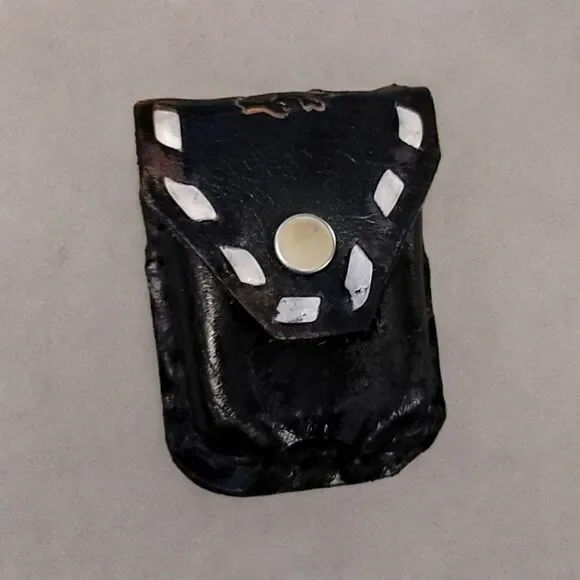 Black Leather Mini Pouch with Bull Rider and White Lacing - Fits Air Pods!