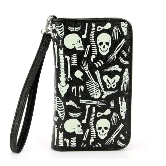 m_wp_6913878f04b36d6fcdeacbdb Glow in the Dark Skeleton Parts Wristlet or Wallet in Vinyl - NWT