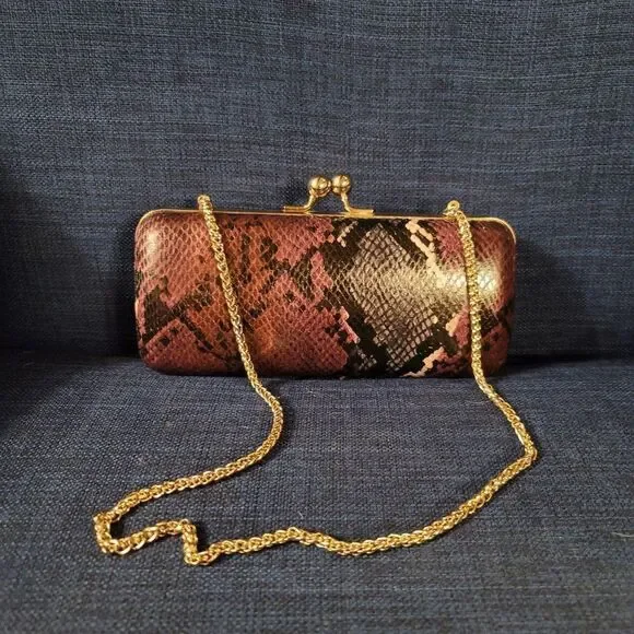 Dune London Snakeskin Effect Clutch | Gold Chain
