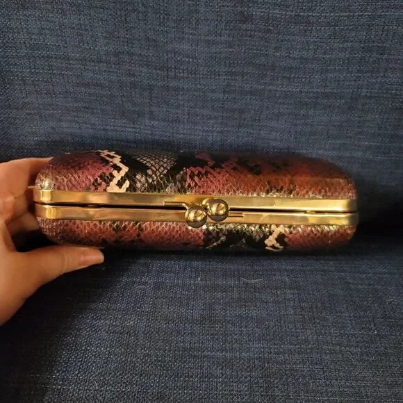 Dune London Snakeskin Effect Clutch | Gold Chain