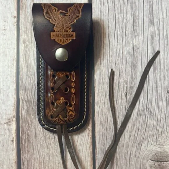 Vintage Harley-Davidson Eagle & Bar Shield Tooled Leather Knife Sheath – NOS Western Store Find (BBL-17)