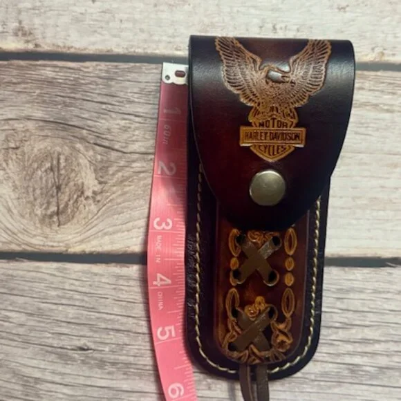 Vintage Harley-Davidson Eagle & Bar Shield Tooled Leather Knife Sheath – NOS Western Store Find (BBL-17)