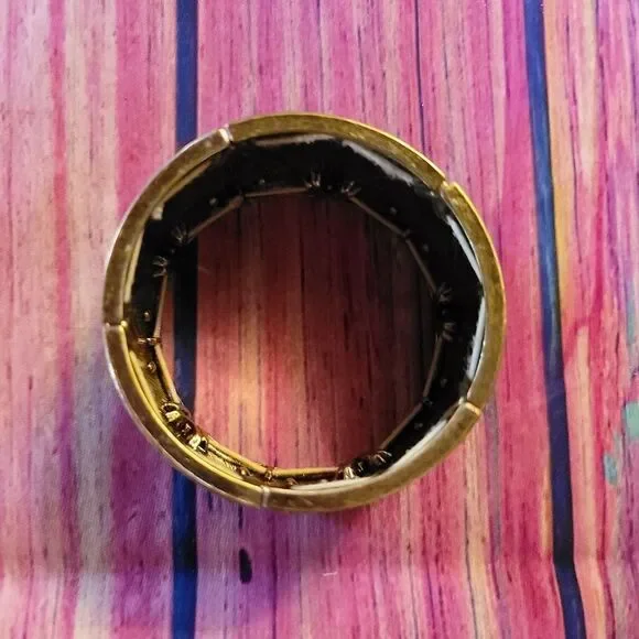 Goldtone Stretch Bracelet with Geometric Design & Stone Accents