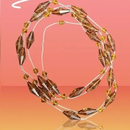 Vintage Amber-Tone Beaded Silvertone Necklace – Single Strand