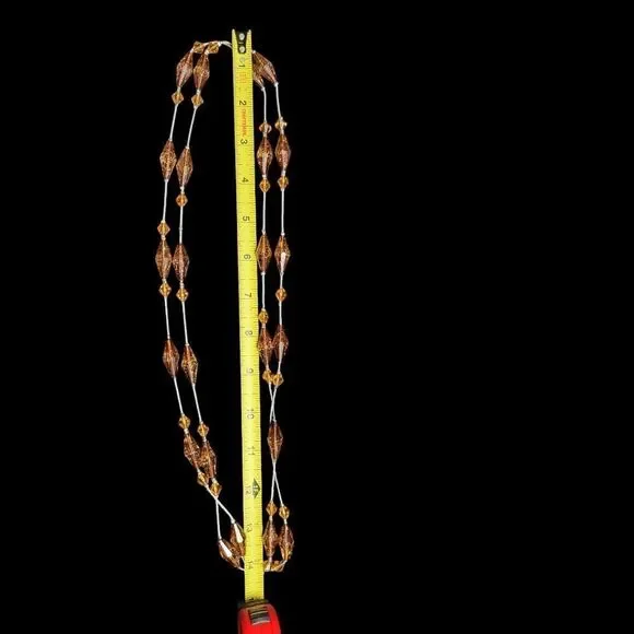 Vintage Amber-Tone Beaded Silvertone Necklace – Single Strand