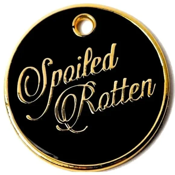 “Spoiled Rotten” Engravable Dog Tag – Black & Gold