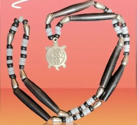 Estate Beaded Necklace with Turtle Pendant | Silver-Tone | Tribal / Southwest