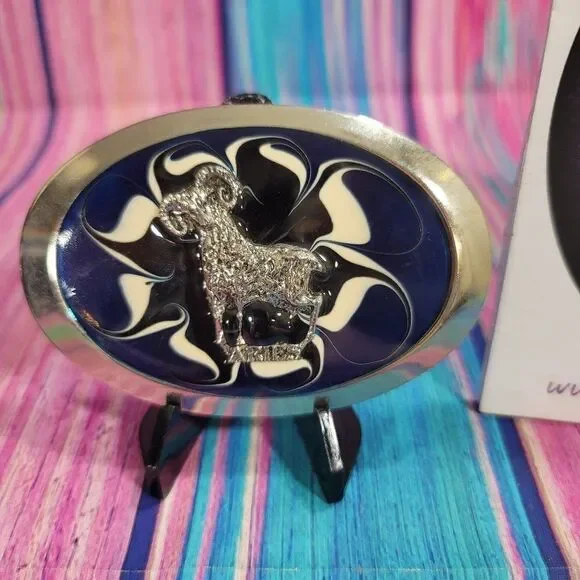 Aries on Blue Epoxy Belt Buckle