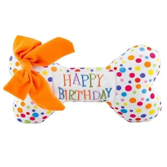 Happy Birthday Dog Bone Plush Chew Toy – Large