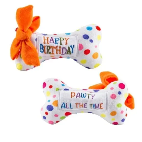 Happy Birthday Dog Bone Plush Chew Toy – Large