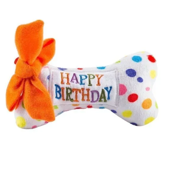 Happy Birthday Dog Bone Plush Chew Toy – Large