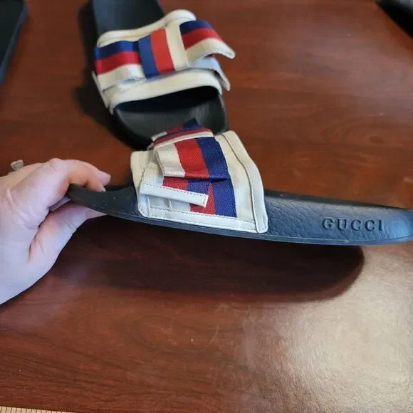 Authentic Gucci Bow Slides – Web Stripe (Women’s 7–7.5)