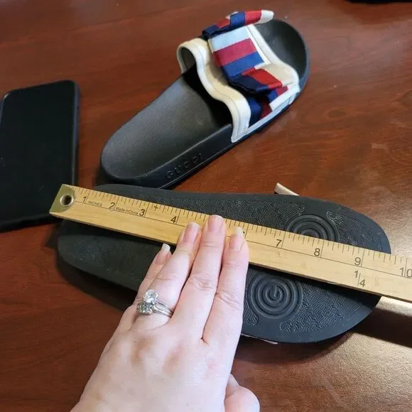Authentic Gucci Bow Slides – Web Stripe (Women’s 7–7.5)