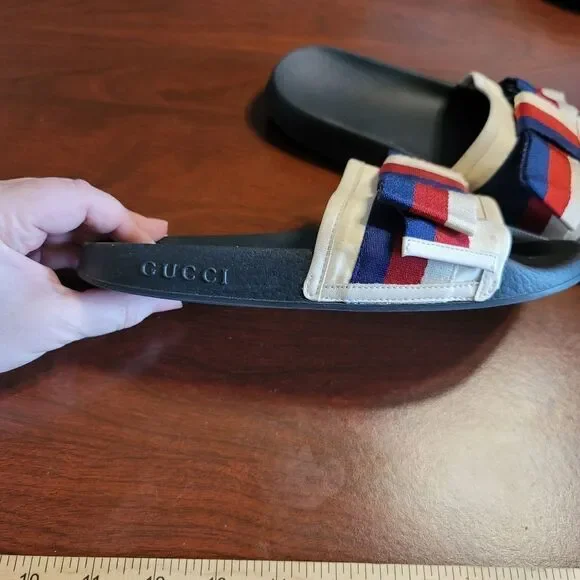 Authentic Gucci Bow Slides – Web Stripe (Women’s 7–7.5)