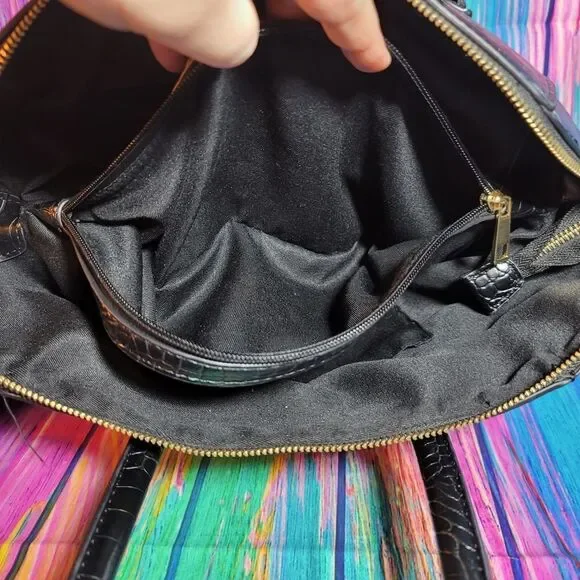 JustFab Black Croc-Embossed Satchel w/ Gold Chain Handle | EUC