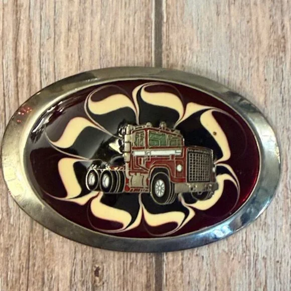 Vintage Epoxy Belt Buckle – Classic American Semi Truck