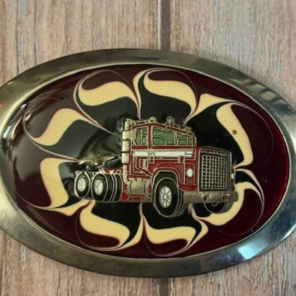 Vintage Epoxy Belt Buckle – Classic American Semi Truck